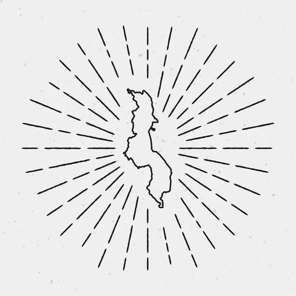 Vector Malawi Mapa esboço com retro Sunburst Fronteira mão desenhada Hipster decoração elemento preto —  Vetores de Stock