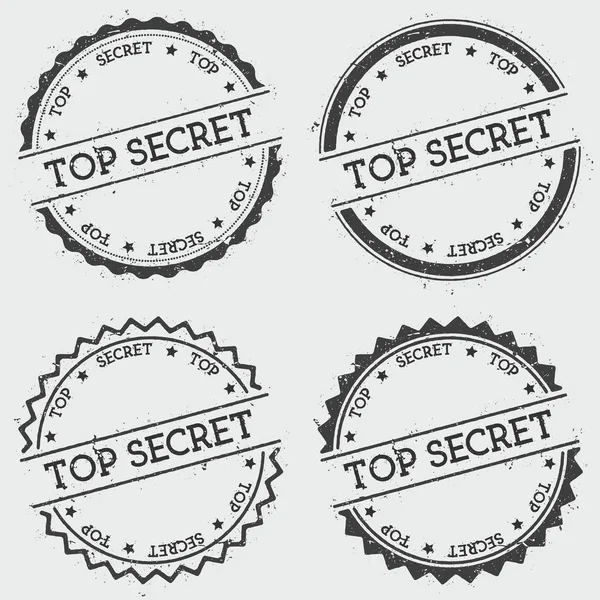 Top Secret selo insígnia isolado no fundo branco Grunge redondo selo hipster com tinta de texto —  Vetores de Stock