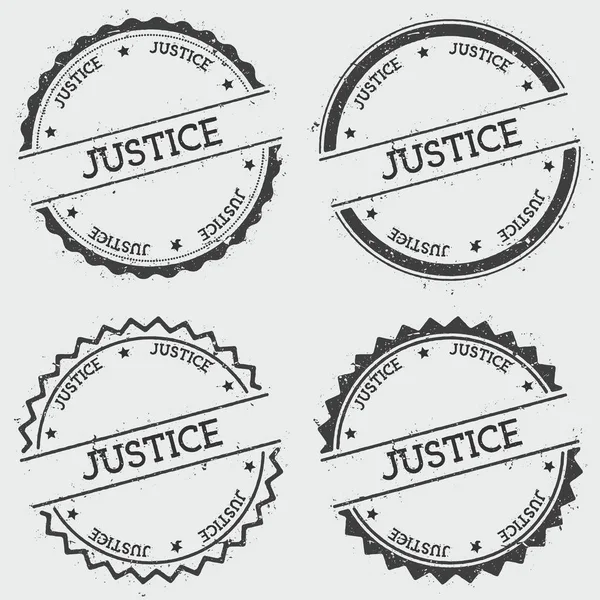 Sello de insignia de justicia aislado sobre fondo blanco Sello hipster redondo Grunge con tinta de texto — Archivo Imágenes Vectoriales