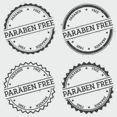 Paraben free insignia stamp isolated on white background Grunge round hipster seal with text ink clipart