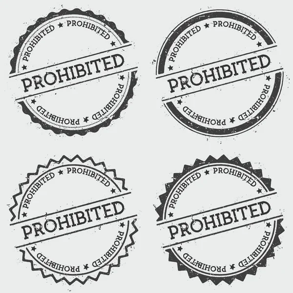 Carimbo de insígnia proibido isolado em fundo branco Grunge redondo selo hipster com tinta de texto —  Vetores de Stock