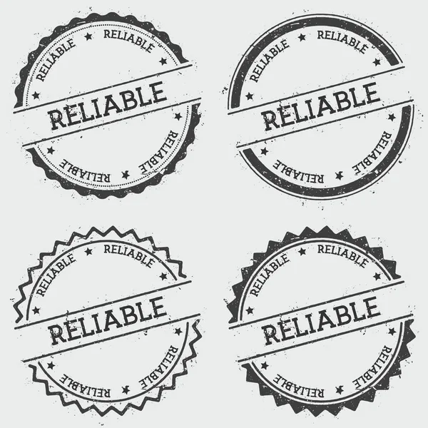 Reliable insignia stamp isolated on white background Grunge round hipster seal with text ink — Stock Vector