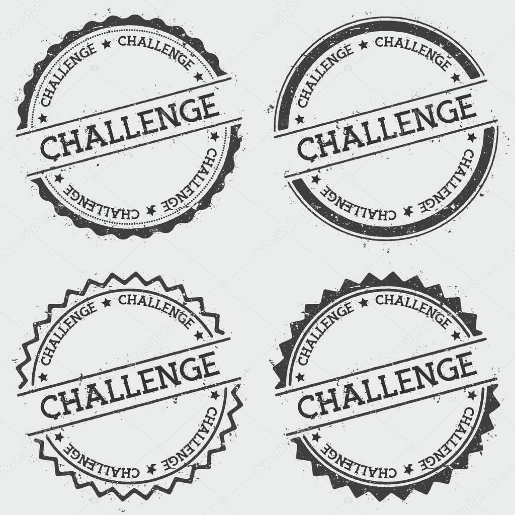 Challenge insignia stamp isolated on white background Grunge round hipster seal with text ink
