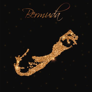 Bermuda Haritası altın glitter lüks tasarım öğesi vektör çizim ile dolu