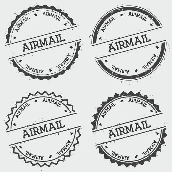 Sello de insignia de correo aéreo aislado sobre fondo blanco Sello hipster redondo Grunge con tinta de texto — Vector de stock