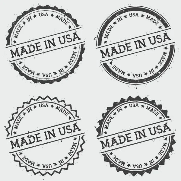 Made In USA timbro insegne isolato su sfondo bianco Grunge sigillo hipster rotondo con inchiostro di testo — Vettoriale Stock