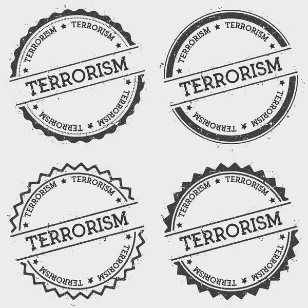 Timbro insegne terrorismo isolato su sfondo bianco Grunge sigillo hipster rotondo con inchiostro di testo — Vettoriale Stock