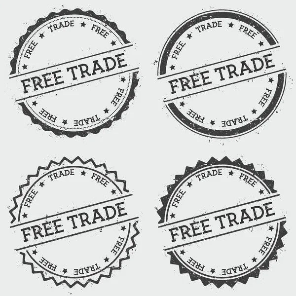 Sello de insignia Free Trade aislado sobre fondo blanco Sello hipster redondo Grunge con tinta de texto — Vector de stock