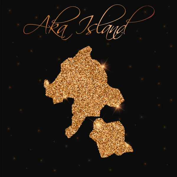 Mappa di Aka Island piena di brillantini dorati Illustrazione vettoriale di elementi di design di lusso — Vettoriale Stock
