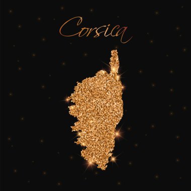 Corsica harita altın glitter lüks tasarım öğesi vektör çizim ile dolu