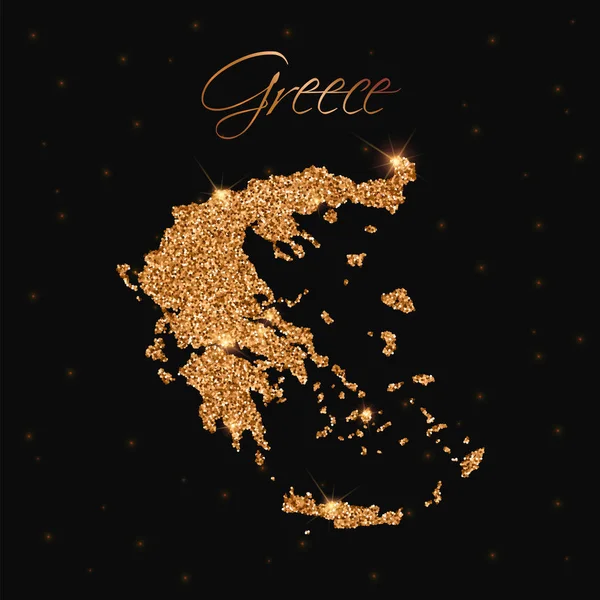 Χάρτης Ελλάδας γεμάτο με χρυσό glitter πολυτελή σχεδιασμό εικονογράφηση διάνυσμα στοιχείο — Διανυσματικό Αρχείο