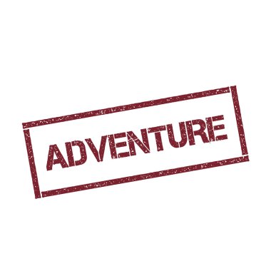 Beyaz arka plan vektör izole metin ile dikdörtgen damga dokulu kırmızı mühür macera