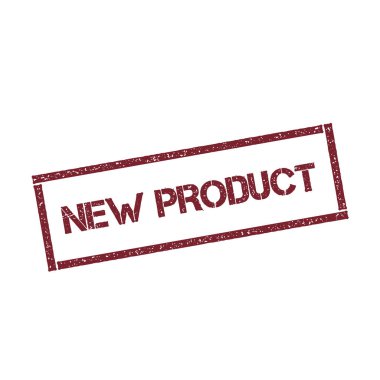 Yeni ürün dikdörtgen damga dokulu kırmızı mühür ile izole beyaz arka plan vektör üzerinde metin