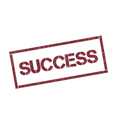 Başarı dikdörtgen damga dokulu kırmızı mühür ile izole beyaz arka plan vektör üzerinde metin