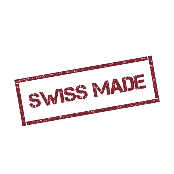 Swiss Made retangular stamp Selo vermelho texturizado com texto isolado no vetor de fundo branco — Vetor de Stock