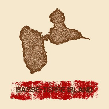 Basseterre ada sıkıntılı Haritası Grunge vatansever poster ile dokulu Adası mürekkep damgası ve silindir