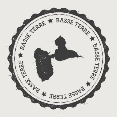 Basseterre Adası etiket Hipster yuvarlak lastik damgası ile ada harita Vintage pasaport işaretiyle
