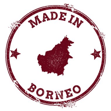 Borneo Vintage ada harita etiket Grunge lastik damgası Made ile metin mühür ve anahat göster