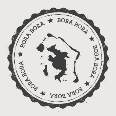 Bora Bora etiket Hipster yuvarlak lastik damgası ile ada Haritası Vintage pasaport dairesel işaretiyle