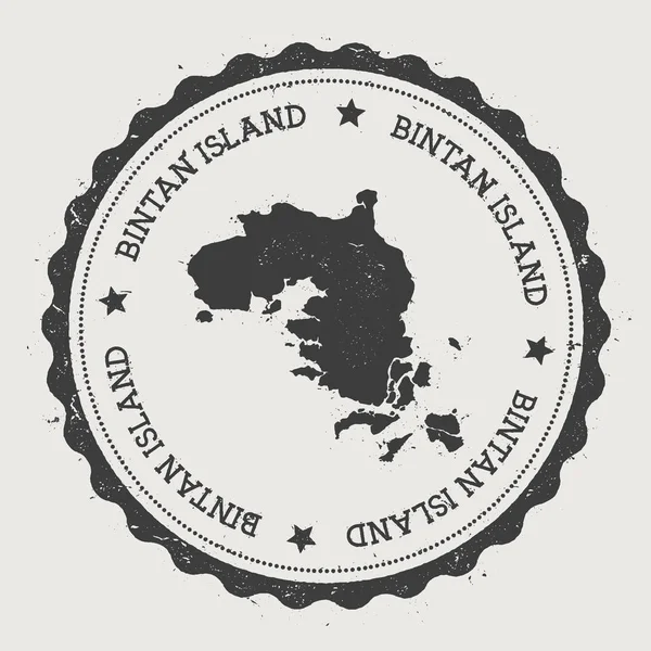 Наклейка "Хипстер острова Бинтан" круглая резиновая печать с островной картой — стоковый вектор