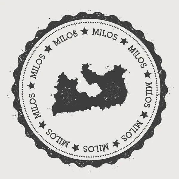 Etiqueta engomada Milos Hipster ronda sello de goma con mapa de la isla Vintage signo de pasaporte con texto circular — Vector de stock