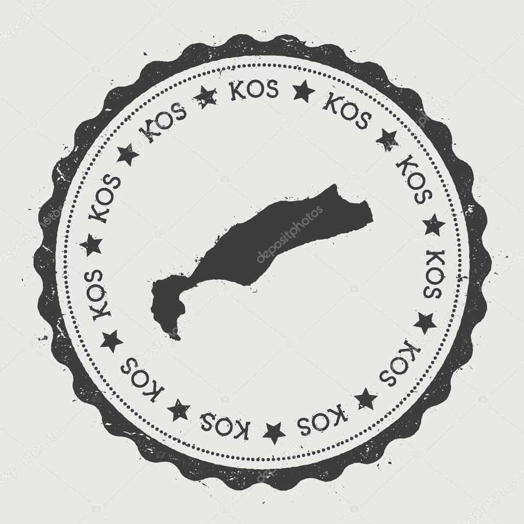 Kos sticker Hipster round rubber stamp with island map Vintage passport sign with circular text