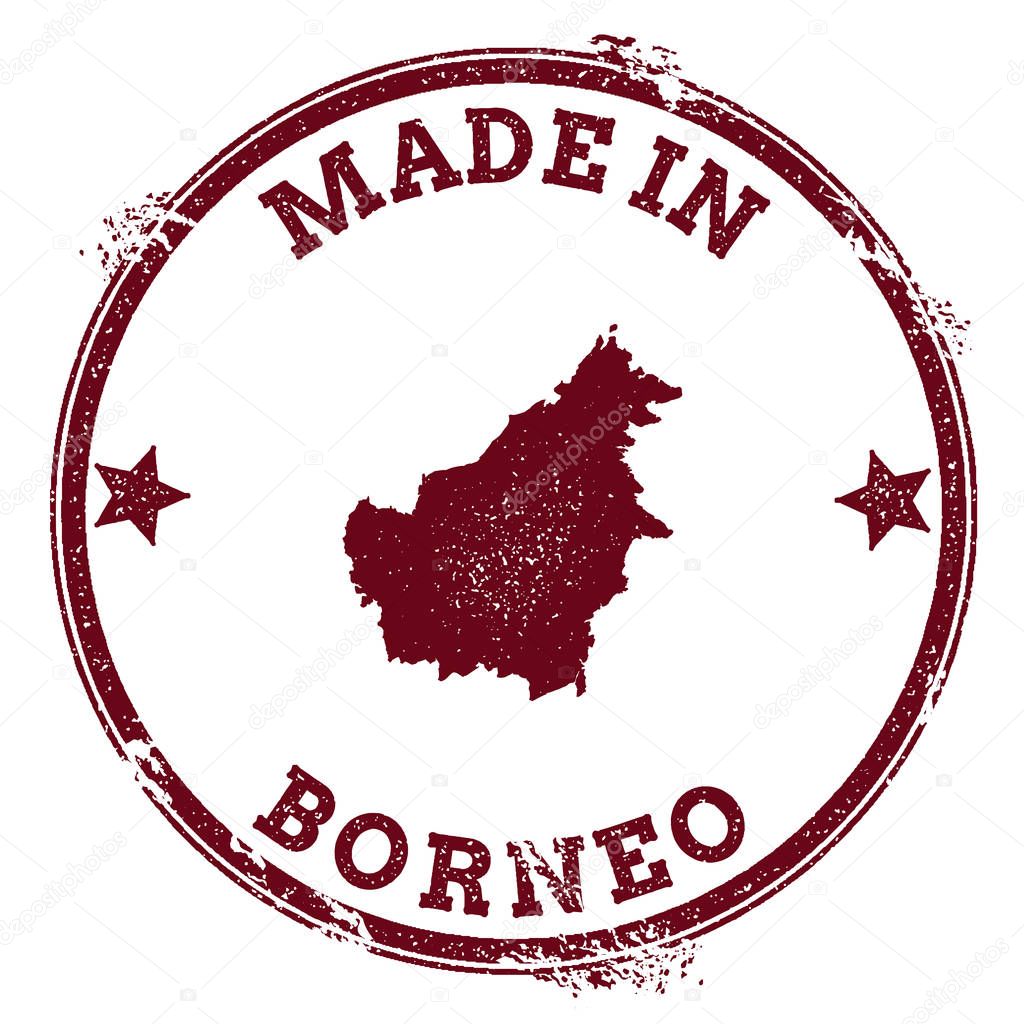 Borneo seal Vintage island map sticker Grunge rubber stamp with Made in text and map outline