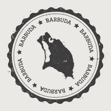 Barbuda etiket Hipster yuvarlak lastik damgası ile ada Haritası Vintage pasaport dairesel işaretiyle