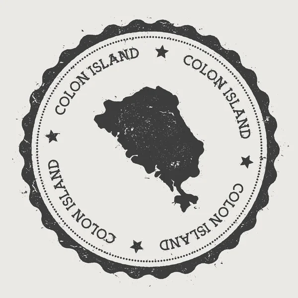 Etiqueta engomada Colon Island Hipster ronda sello de goma con el mapa de la isla — Vector de stock