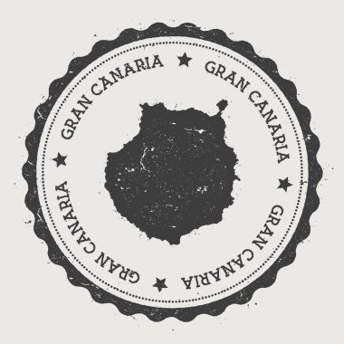 Gran Canaria etiket Hipster yuvarlak lastik damgası ile ada harita Vintage pasaport işaretiyle