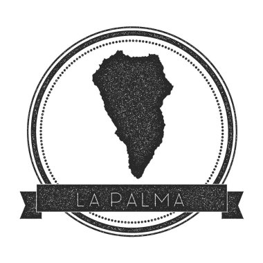 La Palma harita damga Retro sıkıntılı Insignia Hipster rozeti ile metin afiş Adası vektör yuvarlak