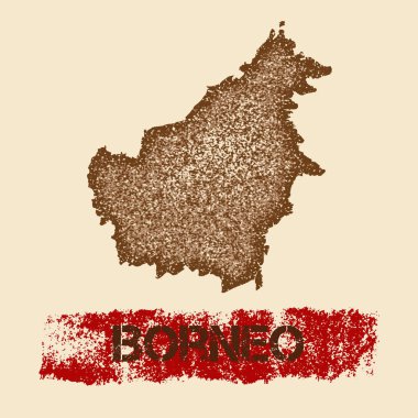 Borneo sıkıntılı harita Grunge vatansever poster dokulu Adası mürekkep damgası ve silindir ile boya işareti