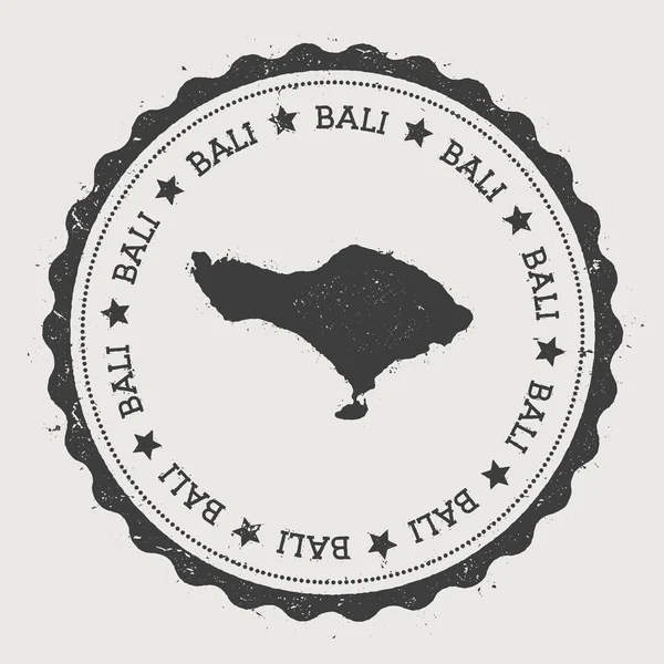 Балийская наклейка Hipster круглая резиновая печать с картой острова Винтажный знак паспорта с круглым текстом — стоковый вектор