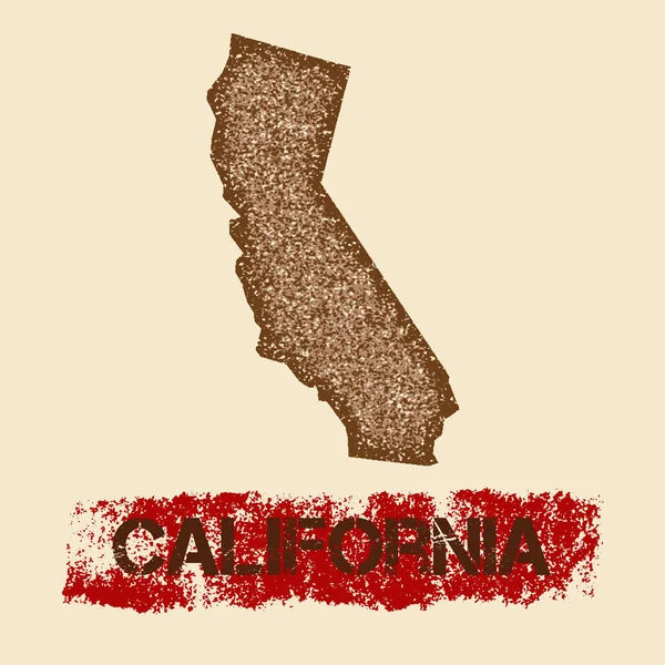 California nödställda karta Grunge patriotiska affisch med texturerat staten bläck stämpel och rullen färg — Stock vektor