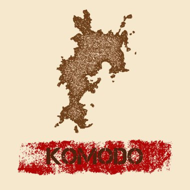 Komodo sıkıntılı harita Grunge vatansever poster dokulu Adası mürekkep damgası ve silindir ile boya işareti