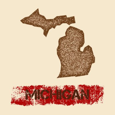 Michigan sıkıntılı Grunge vatansever poster dokulu devlet mürekkep damgası ve rulo boya ile göster