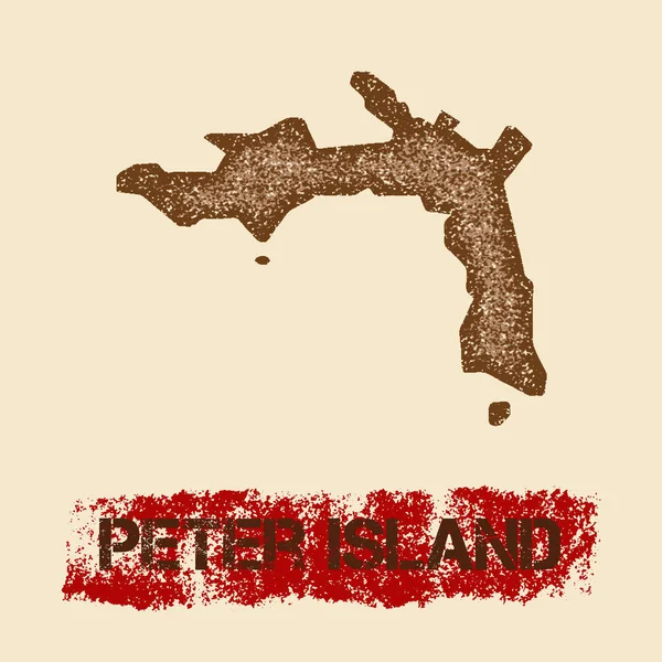 Peter Island mapa apenado Cartel patriótico Grunge con estampado de tinta de isla texturizada y pintura sobre rodillo — Vector de stock