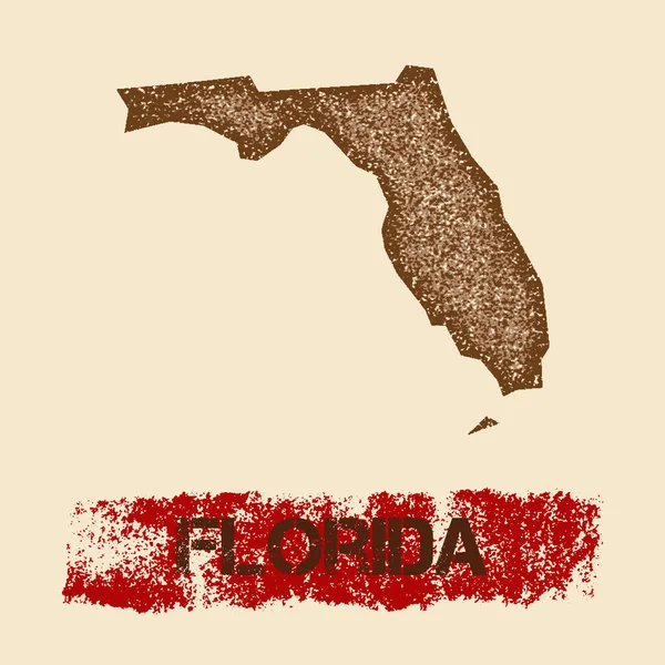 Mapa angustiado de Florida Cartel patriótico Grunge con sello de tinta de estado texturizado y marca de pintura de rodillos — Vector de stock