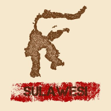 Sulawesi sıkıntılı Grunge vatansever poster dokulu Adası mürekkep damgası ve rulo boya ile göster