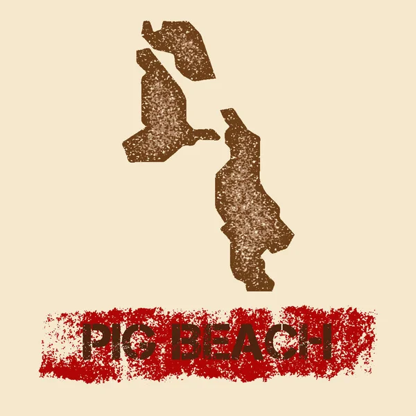 Pig Beach mappa angosciata Grunge poster patriottico con timbro dell'inchiostro dell'isola strutturato e vernice rullo — Vettoriale Stock