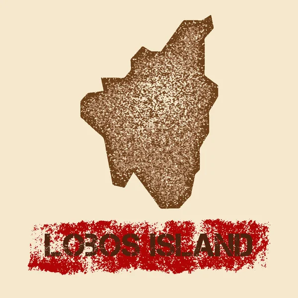 Lobos Island mapa apenado Cartel patriótico Grunge con estampado de tinta de isla texturizada y pintura sobre rodillo — Vector de stock