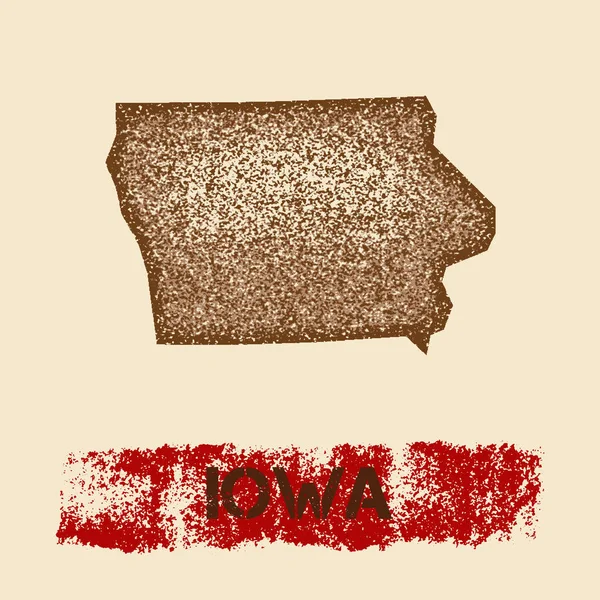 Iowa mappa angosciata Grunge poster patriottico con timbro a inchiostro di stato strutturato e marchio di vernice a rullo — Vettoriale Stock