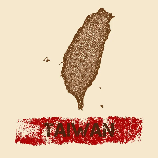 Tajwan trudnej sytuacji Mapa nieczysty patriotyczne plakat farbą teksturowanej kraju atrament pieczęć i rolki — Wektor stockowy