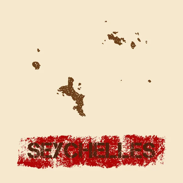 Seychelles mapa apenado Grunge cartel patriótico con textura isla tinta sello y rodillo de pintura — Vector de stock