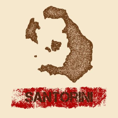 Santorini sıkıntılı Grunge vatansever poster dokulu Adası mürekkep damgası ve rulo boya ile göster