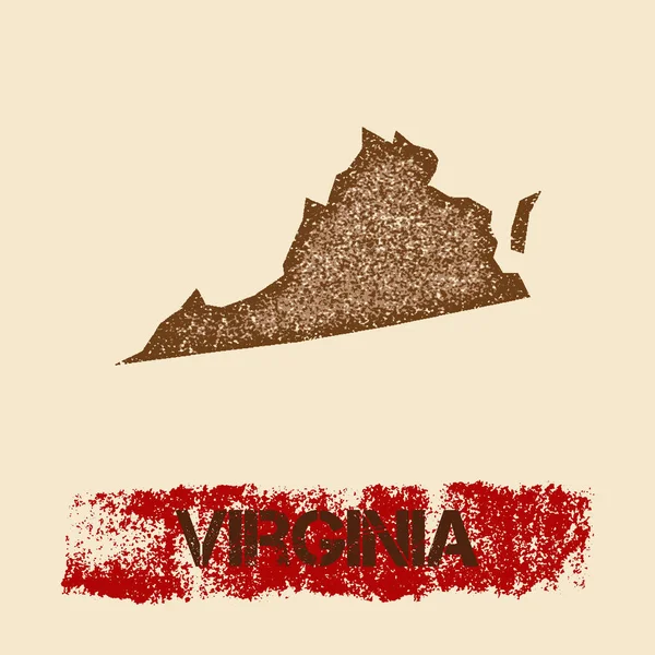 Virginia noodlijdende kaart Grunge patriottische poster met getextureerde staat inkt stempel en roller verf — Stockvector