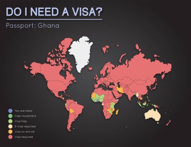 Gana Cumhuriyeti, pasaport sahipleri yıl 2017 dünya harita infographics gösteren için vize bilgileri