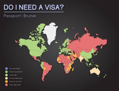 Brunei ulus pasaport sahipleri yıl 2017 dünya harita infographics gösteren için vize bilgileri