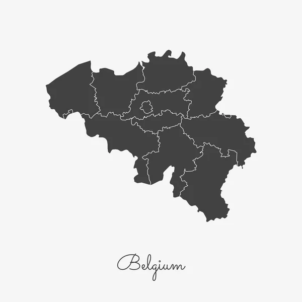 Bélgica región mapa gris esquema sobre fondo blanco Mapa detallado de Bélgica regiones Vector — Vector de stock