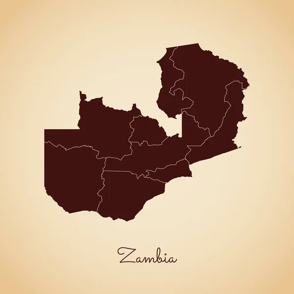 잠비아 잠비아 지역 지도 복고풍 스타일 갈색 개요 오래 된 종이 배경 상세 지도 — 스톡 벡터